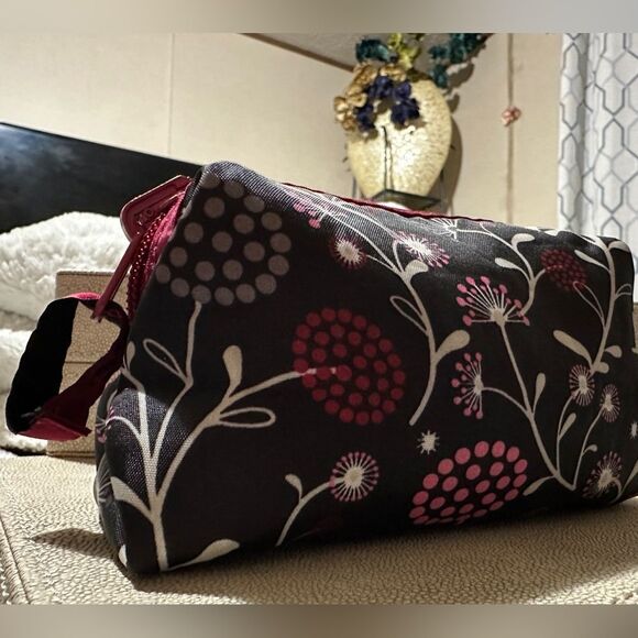 Floral Makeup Bag | Compact & Stylish Floral Black and Pink Women's Bag - Picture 4 of 16